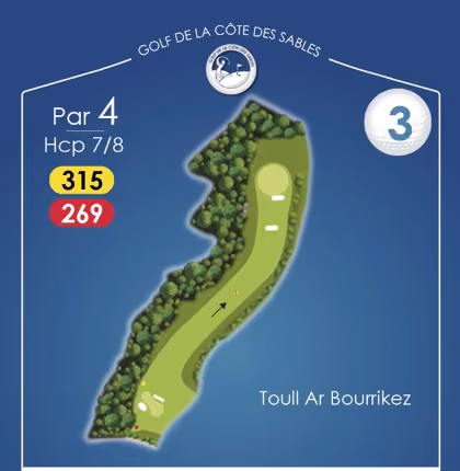 Trou n°3 Toull Ar Bourrikez, par 4, Golf de la Côte des Sables